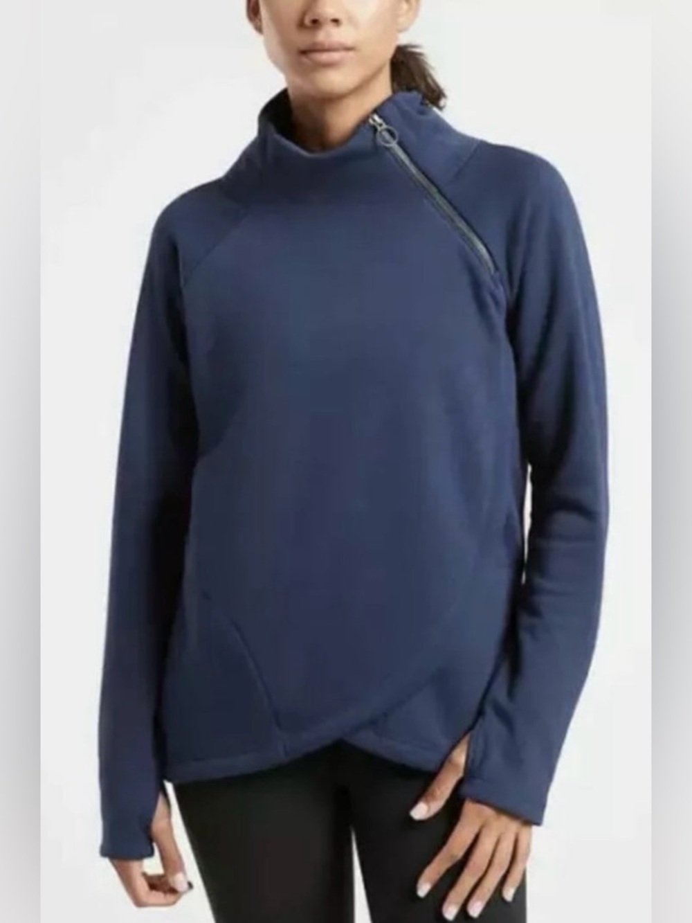 Athleta Cozy Karma Asymmetrical Zip Pullover Size XXS Enchanted Blue NWT